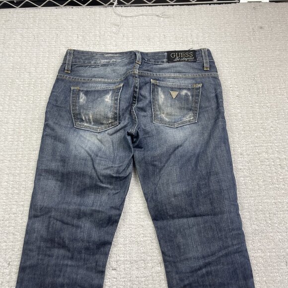 Y2K GUESS Jeans Sz 24 Distressed Low Rise STARLET Skinny Leg Dark Blue - Picture 13 of 15